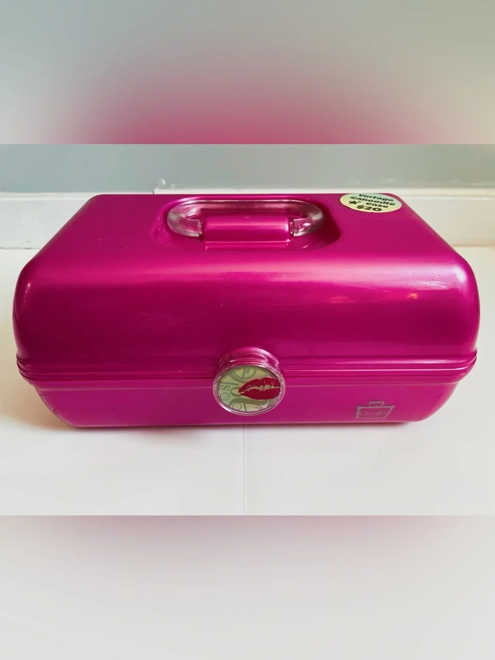 Vintage 90s Retro Caboodles Makeup Case Pink Shimmer Organizer Box Mirror USA